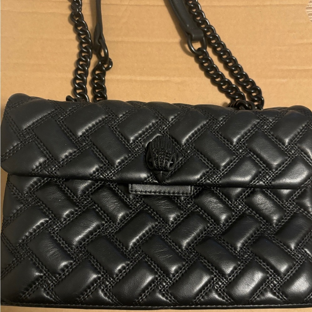 Black Quilted Leather Shoulder Bag with Chain Strap